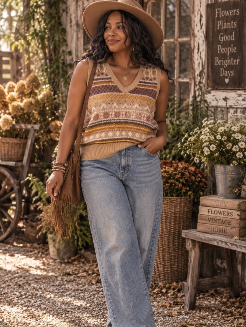 Fair Isle Boho Knit Sweater Vest